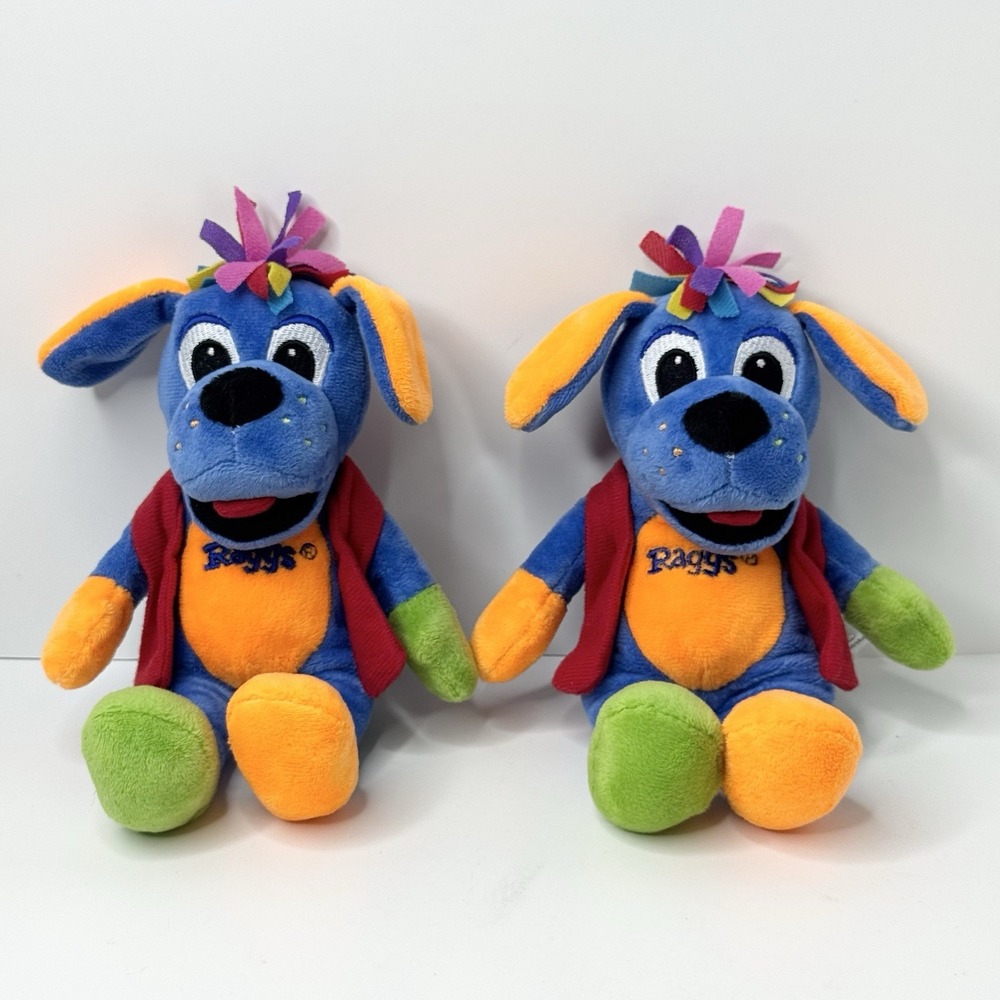 Vintage Raggs The Blue Dog 8.5" Plush Stuffed Animal Lot of 2 PBS Kids TV Show
